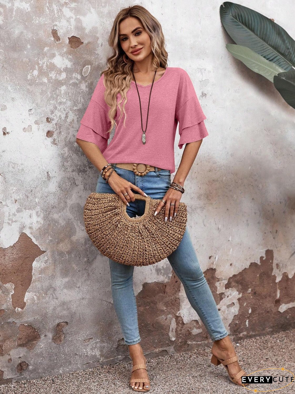 V-Neck Half Sleeve Blouse