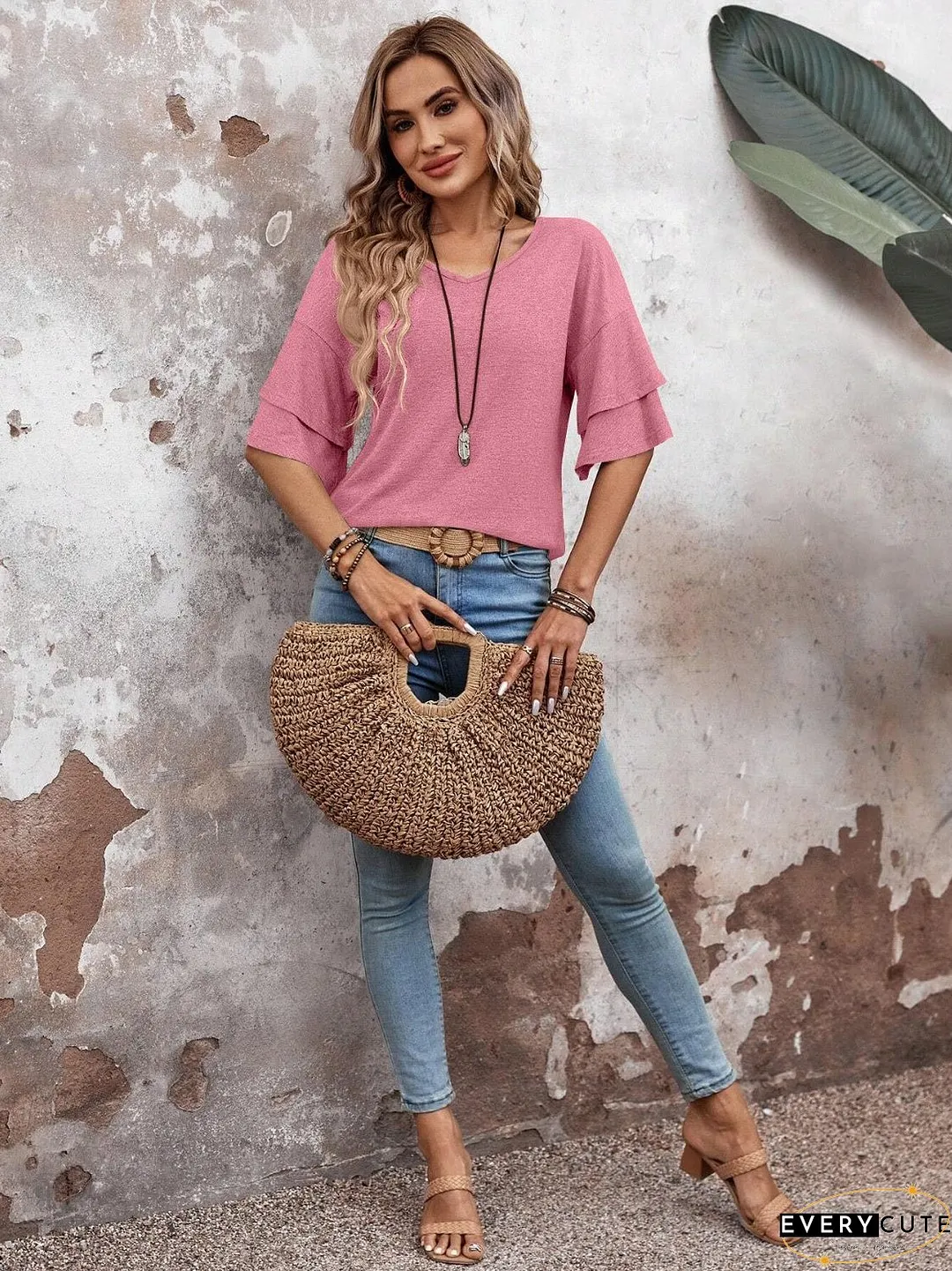 V-Neck Half Sleeve Blouse
