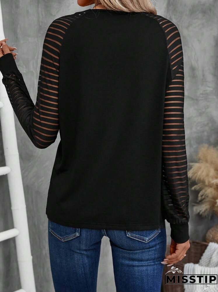 Women's V-Neck Striped Print Casual Long Sleeve T-Shirt