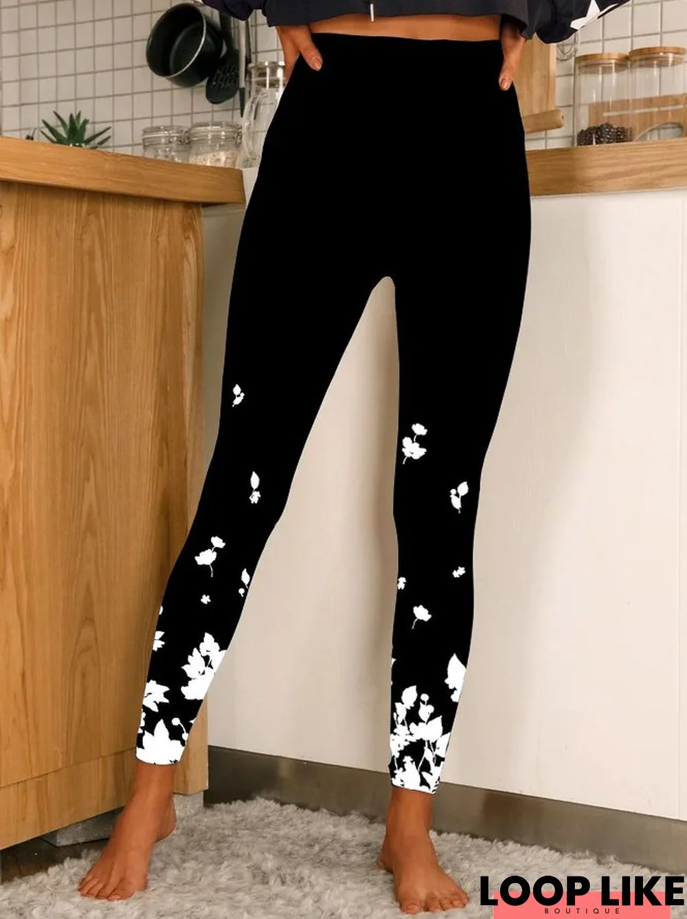 Casual Floral Cotton Blends Leggings