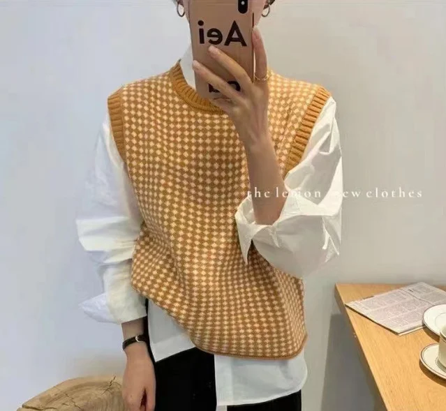 Uveng Uveng And Autumn 2024 New Chiffon Sleeve Temperament Splicing Knitted Sweater Loose Sexy Lanky Sleeve Top Woman