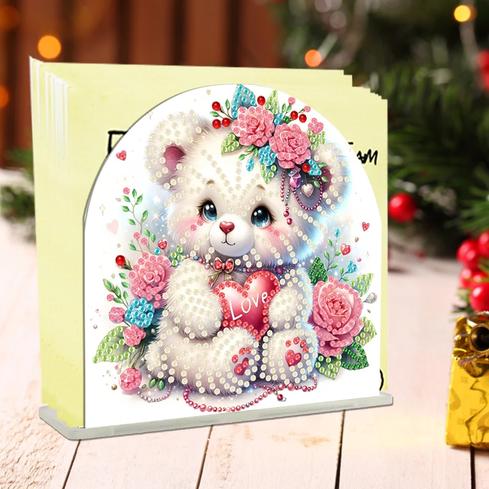 5D DIY Rose Bear Acrylic DIY Diamond Art Painting Napkin Holder Set 