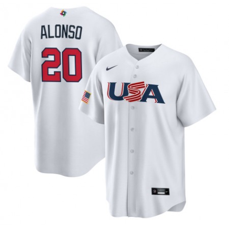 Men's USA Baseball #20 Pete Alonso 2023 White World Baseball Classic Replica Stitched Jersey R0WI