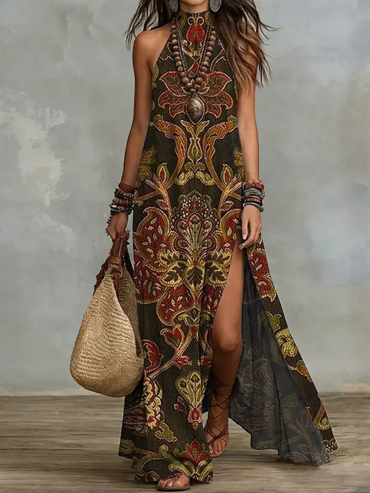 Women's Retro Ethnic Floral Pattern Art Print Casual Stylish Cotton Dress