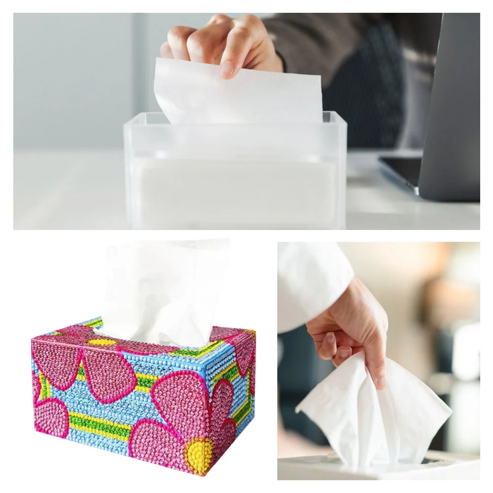 DIY Diamond Painting Tissue Box - Pink Flower