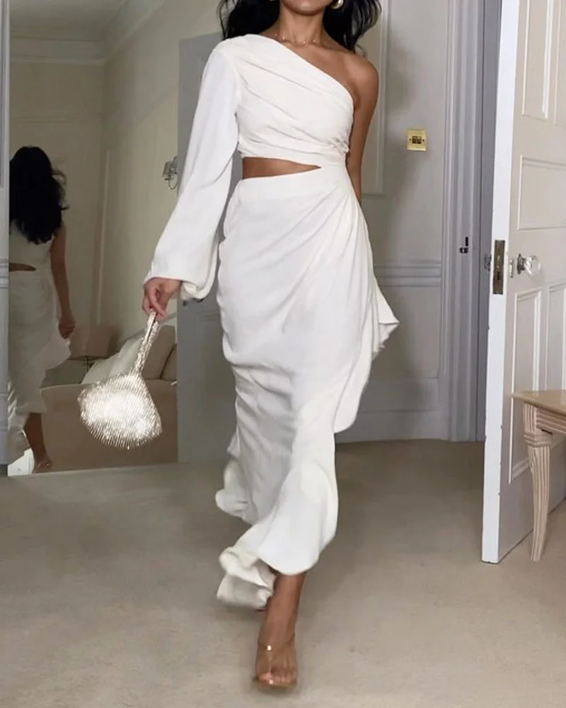 Fashion Solid Color One Sleeve Dress