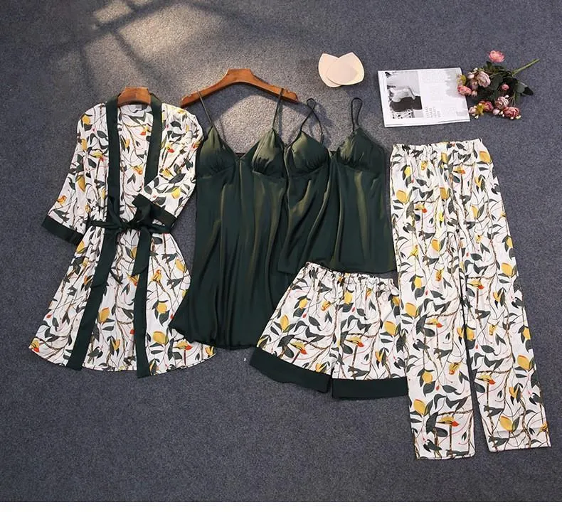 Churchf New Sex Black Homewear Five-Piece Set Of Fashion Lace Pyjamas Set Printed Women's Set