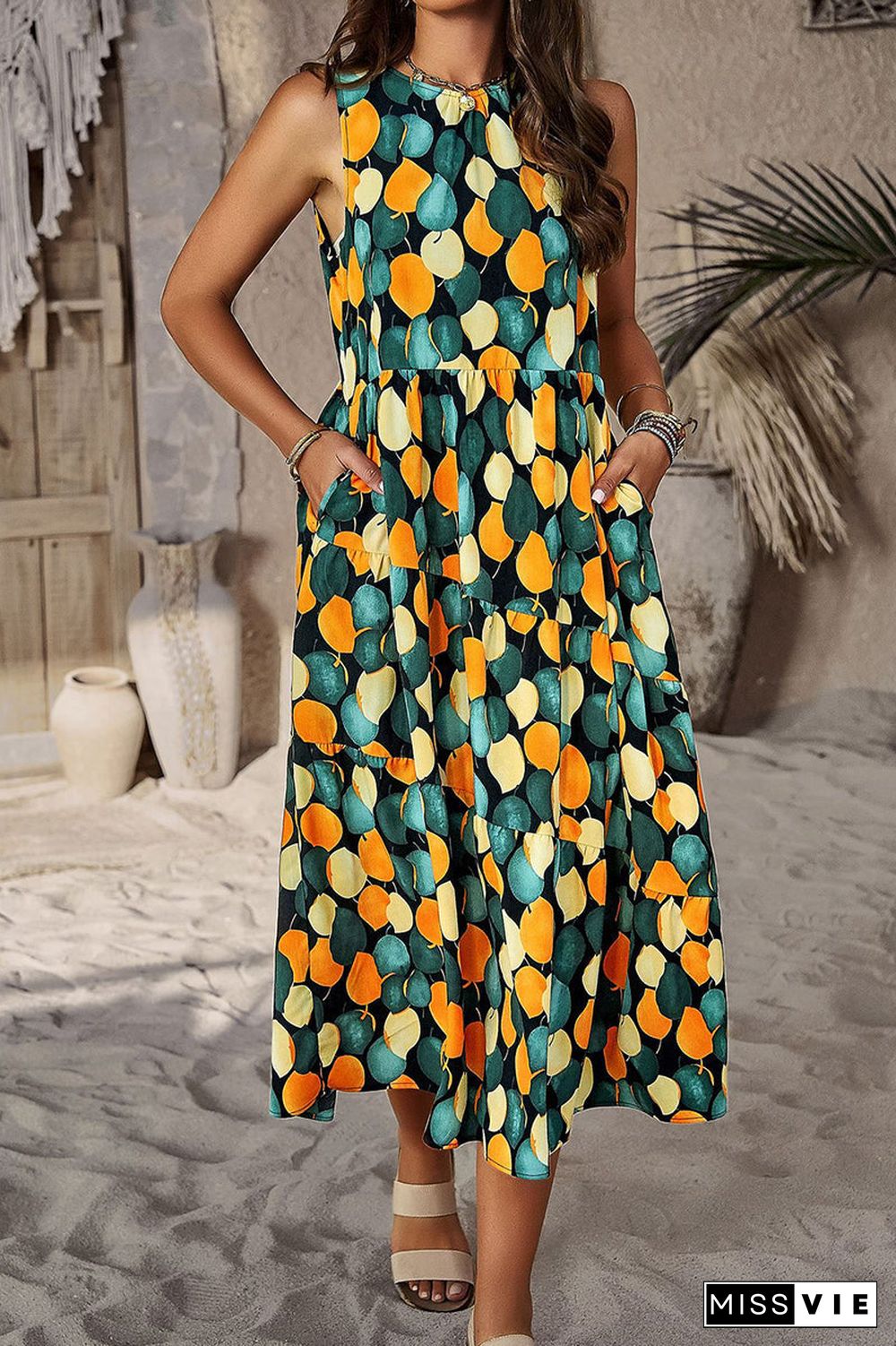 Elegant Floral Pocket Contrast O Neck A Line Dresses