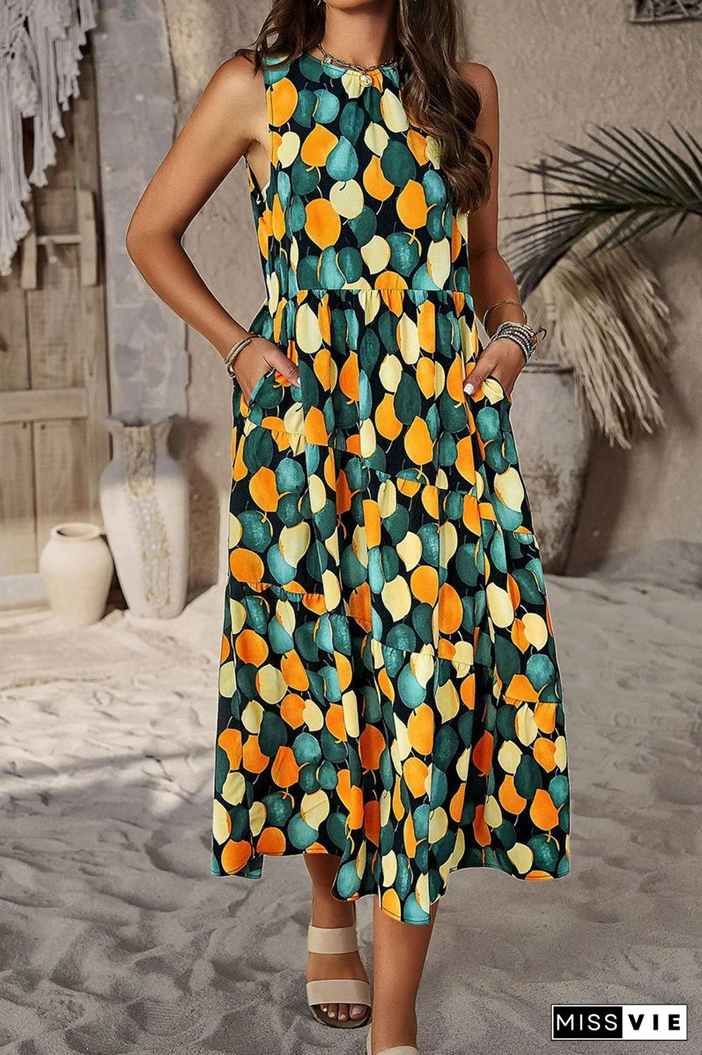 Elegant Floral Pocket Contrast O Neck A Line Dresses