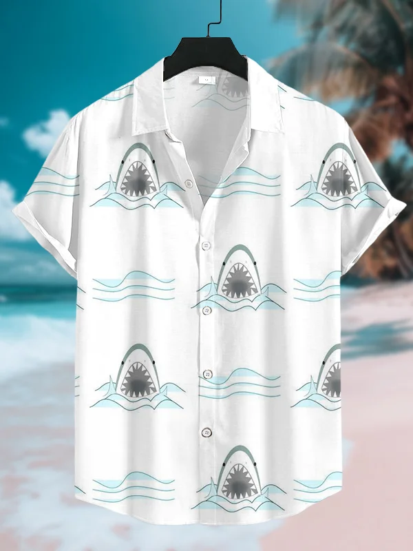 Men's Cartoon Shark Graphic Print Shirt