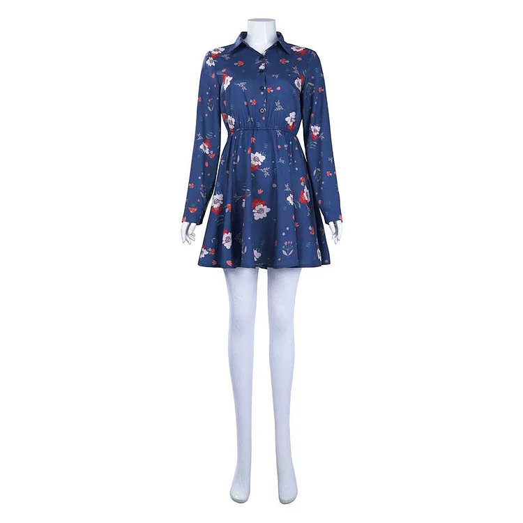 Movie Joker 2 (2024) Harley Quinn Blue Floral Dress Cosplay Costume Outfits Halloween Carnival Suit
