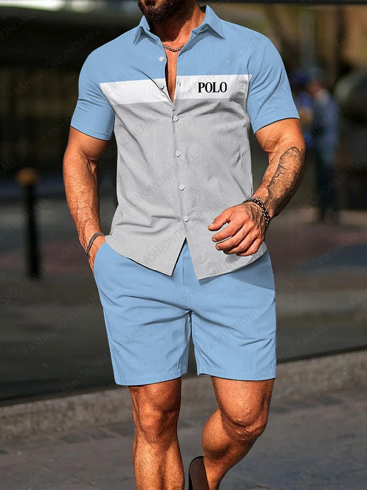 Men's casual printed short sleeved two-piece set