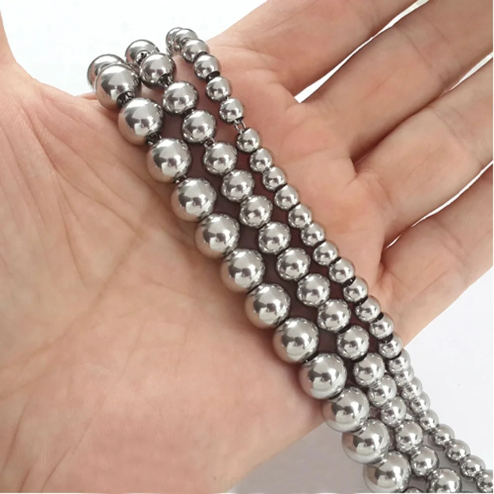 Men Solid Sterling Silver Bead Necklace Women 4MM 6MM Round Prayer Beads Link Chain 8 "16 "18 "20" 22 "24" 26 "28" 30" Inch Ball Chain Necklace
