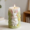 Easter Bunny Cylinder Candle Molds Cute 3D Bunny Cylinder Silicone Molds for Candles Making Aromatherapy Handmade Wax Soap