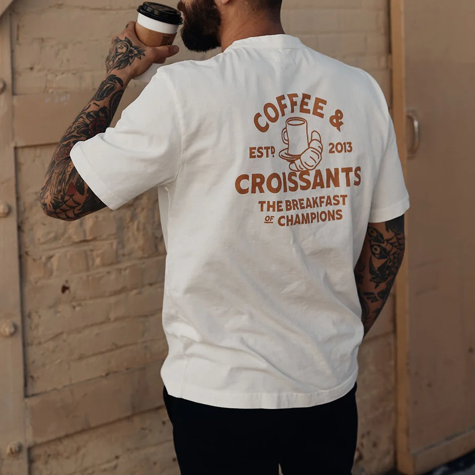 Coffe & Croissants Printed Casual Men's T-shirt -  