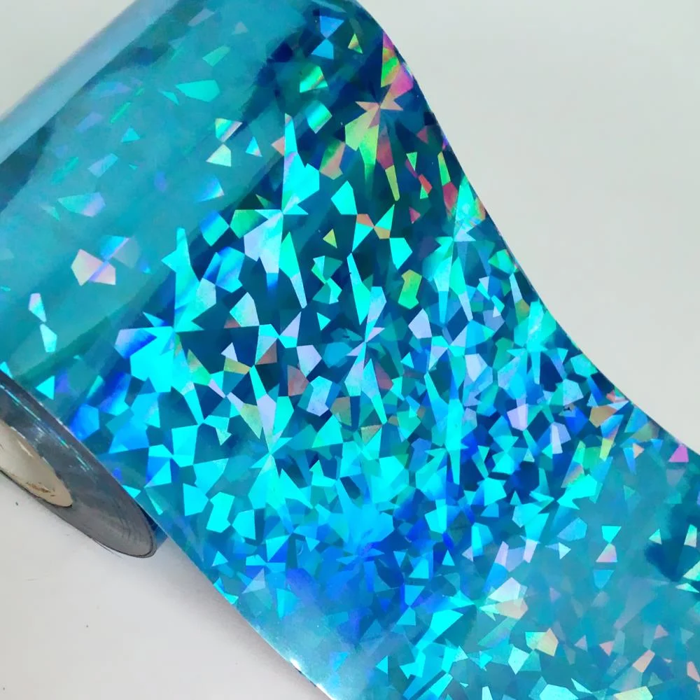 8CMx120M Holographic Broken Glass Nail Foils Laser Blue Green Hot Stamping Transfer Sticekrs Film DIY Full Cover Decals Roll-Nail Inspo