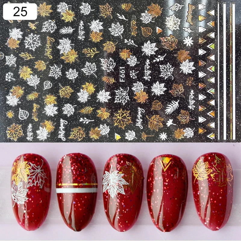 1 Sheet iridescent Nail Sticker Black leave 3D Transfer Beautiful Nail Decals Decoration Summer Popupar DIY Nail Design