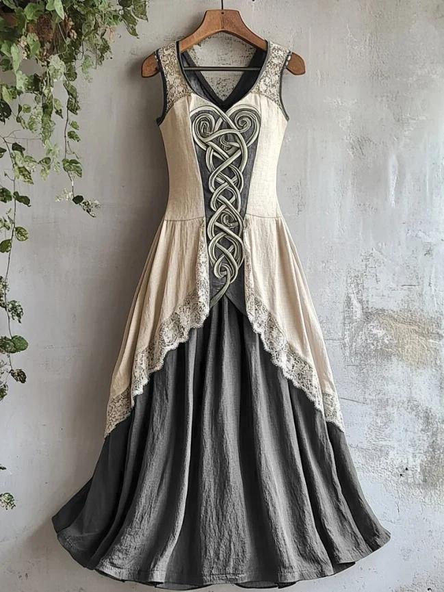 Simpfit Viking Tribal Keltischer Knoten Art Nachahmung aus Baumwolle und Leinen Tank Kleid