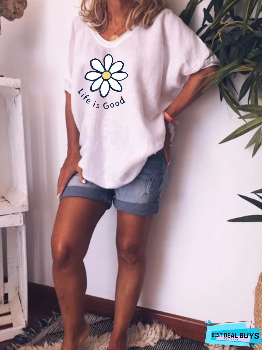 Retro casual loose simple short sleeve printed T-shirt