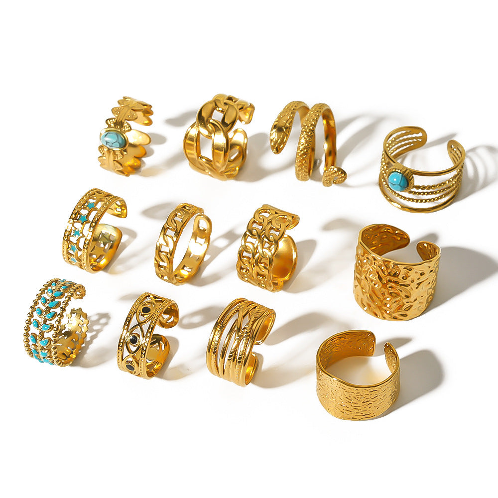 Women IG Style Circle Round Geometric Stainless Steel Electroplating Rings