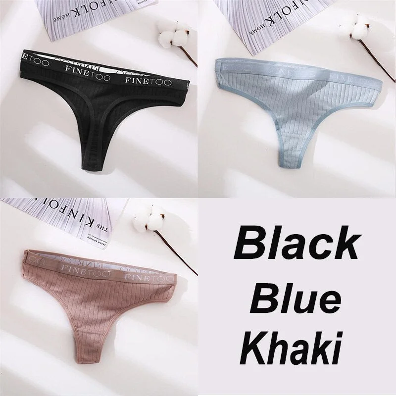 3PCS/Set Women Panties G-string Underwear Cotton Female Underpants Solid Color Briefs Lingerie Sexy Thong Panties for Woman M-XL