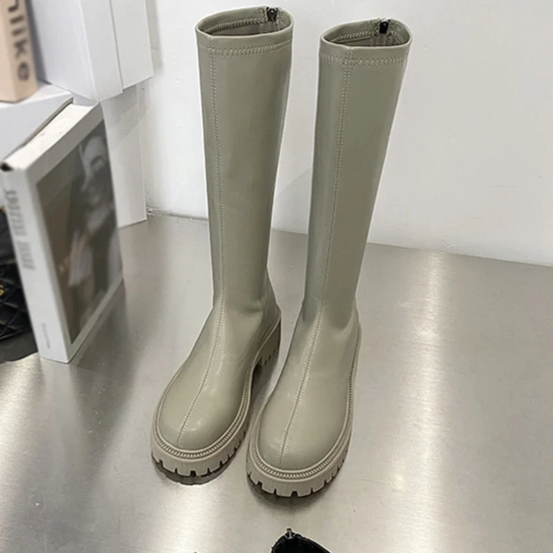 Women's Long Boots Soft PU Leather Autumn Shoes Thick Soled Platform Fashion Ladies Knee High Boots 2021 Solid Color Female Boot