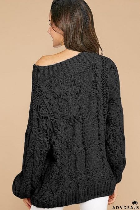 Black Chunky Oversized Pullover Sweater