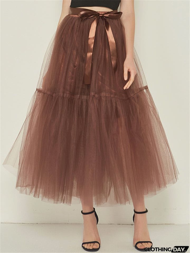 Casual Graceful Multiple Layers Solid Color Free Size Tulle Skirts