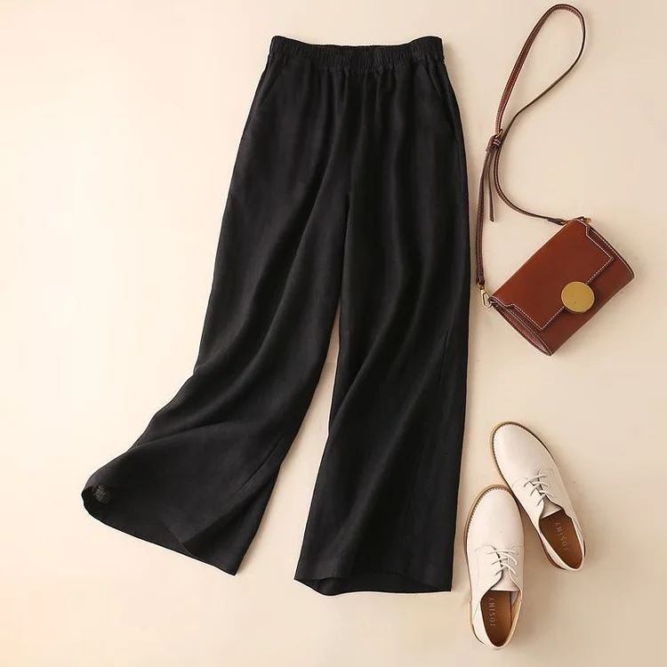 Cotton & Linen Wide-Leg, High-Waisted Straight-Leg & Cropped Casual Pants