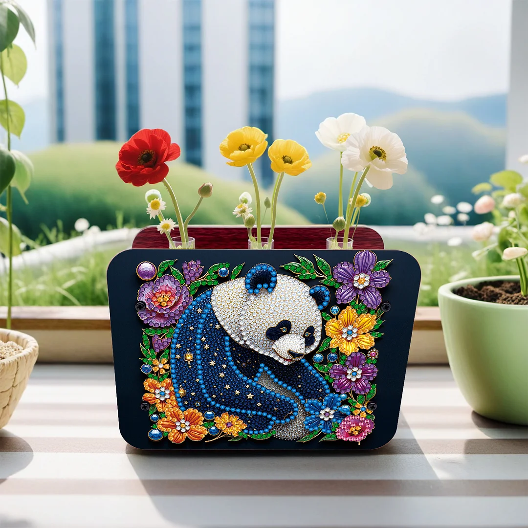Gem Panda DIY Diamond Painting Wooden Tube Vase for Adults Gift Idea Home Decor