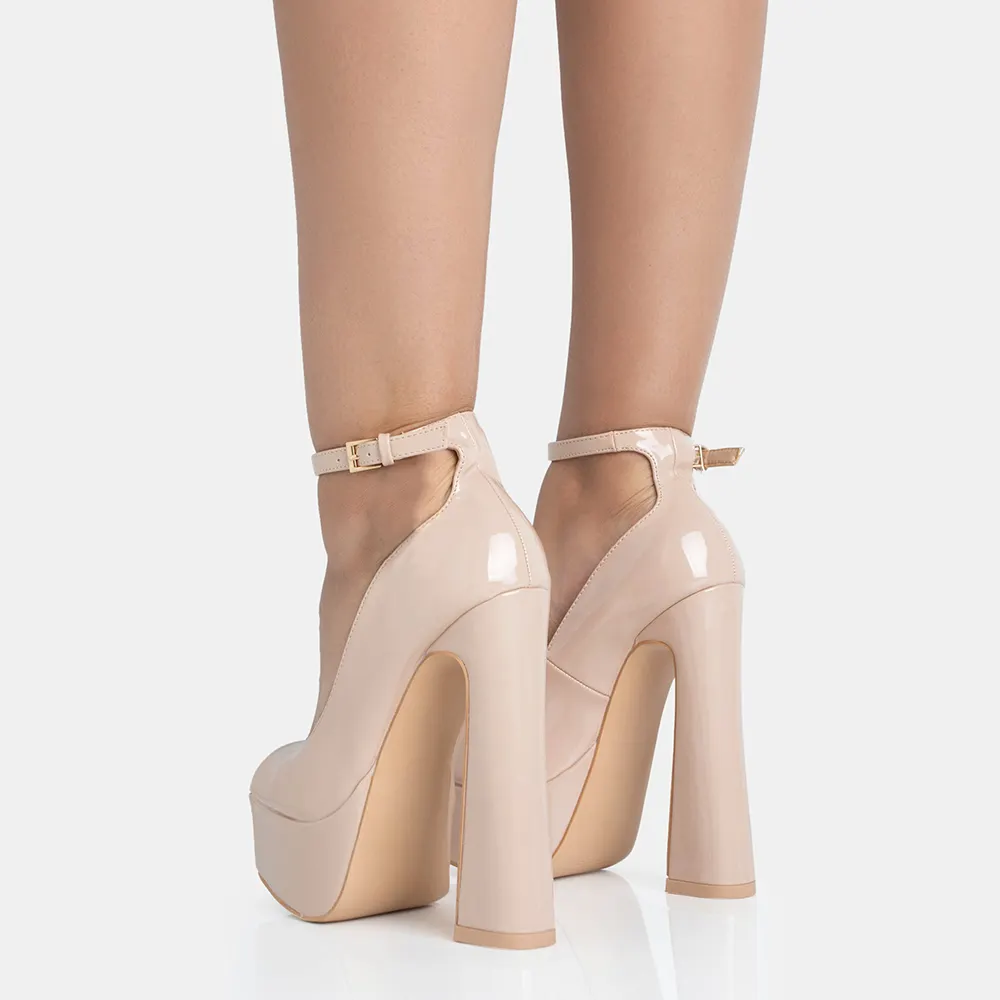Women's Platform Sandals With Square Peep Toe - Chunky Heel Ankle Strap, Leather Insole, 3.3 Inch Heel