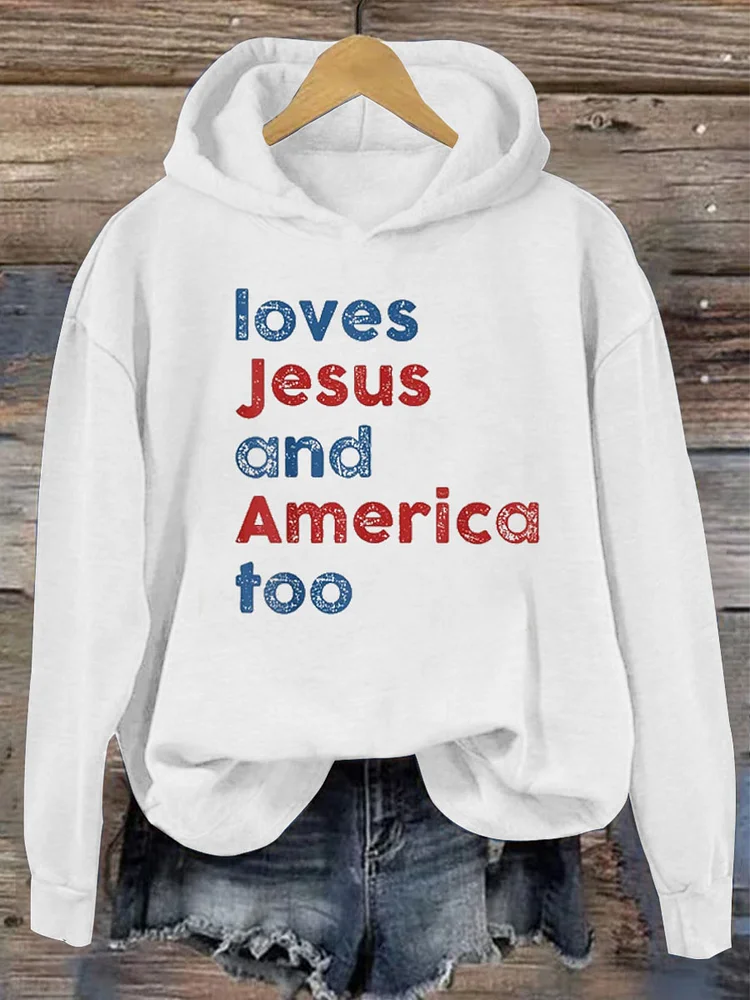 Womens Loves Jesus and America too Print Hoodie