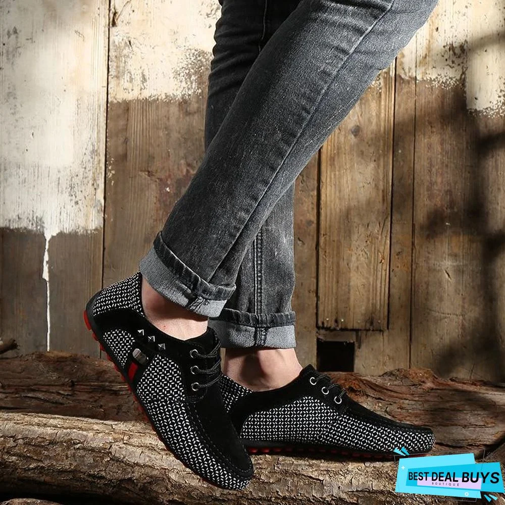 Men's Classic Lace Up Loafers Shoes Breathable Moccasins Shoes