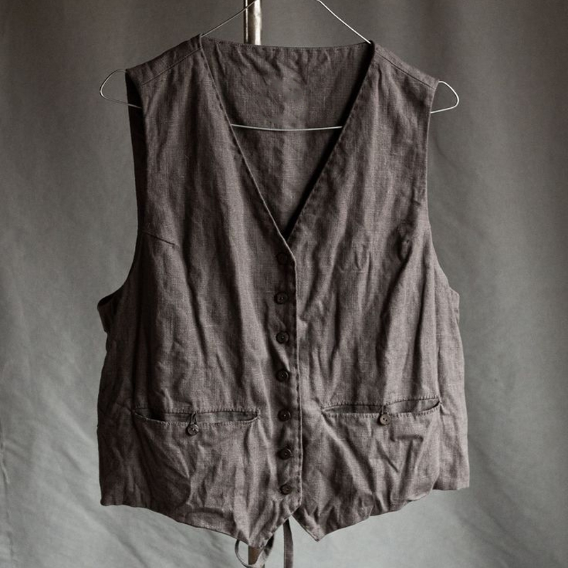 Men's Washed Cotton and Linen Handmade Sleeveless Vest