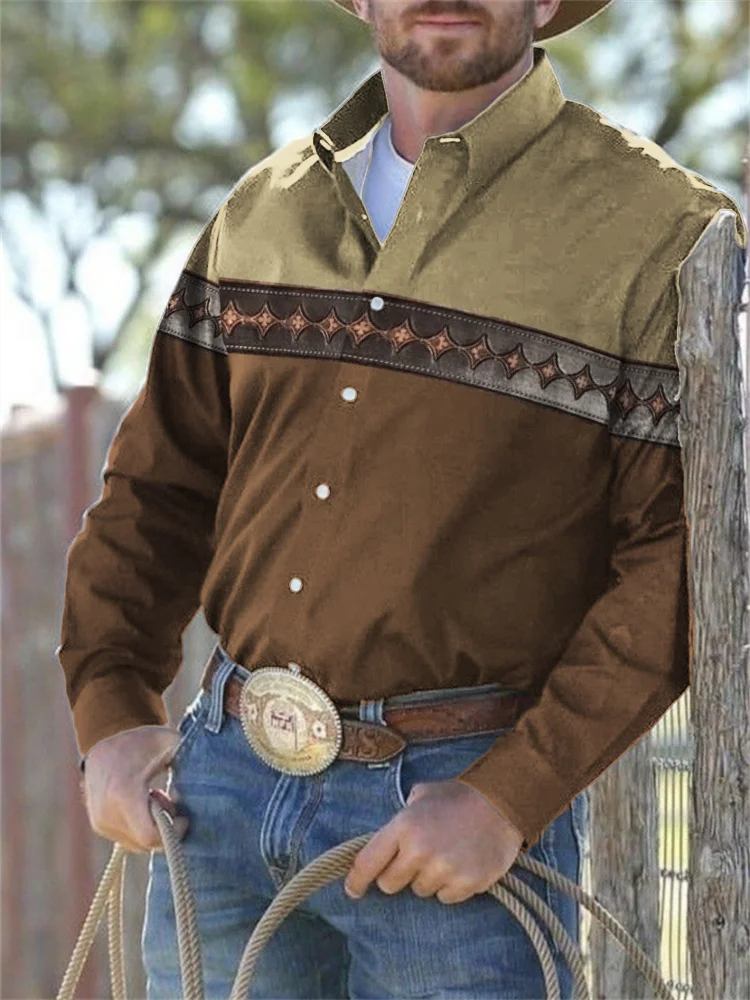 Western Cowboy Contrast Color Casual Shirt
