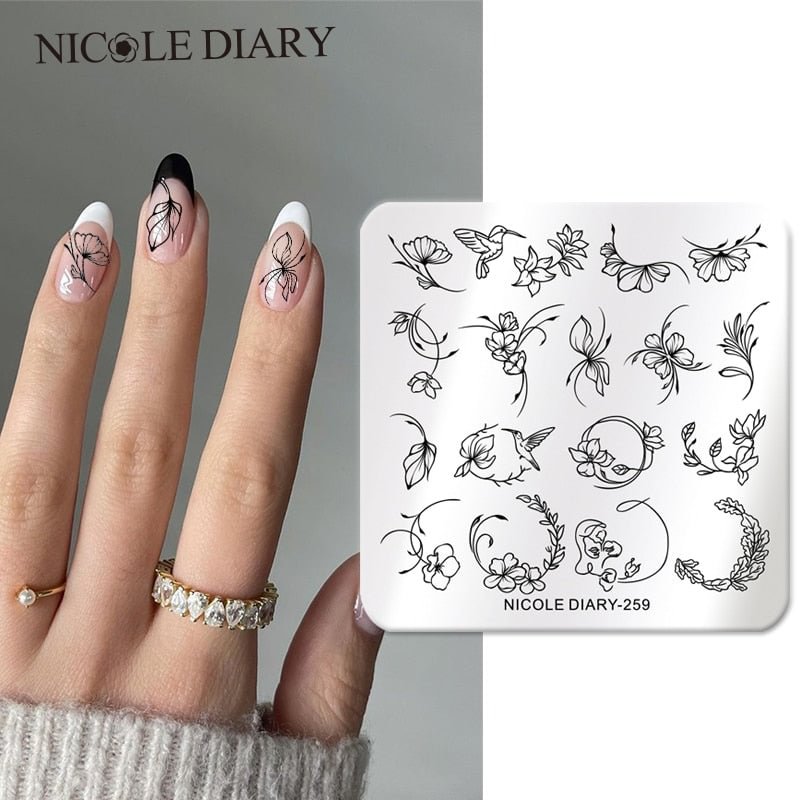 NICOLE DIARY Stripe Flower Stamping Plates Summer Leaf Image Printing Stencil Manicuring Stamp Template French DIY Accessory