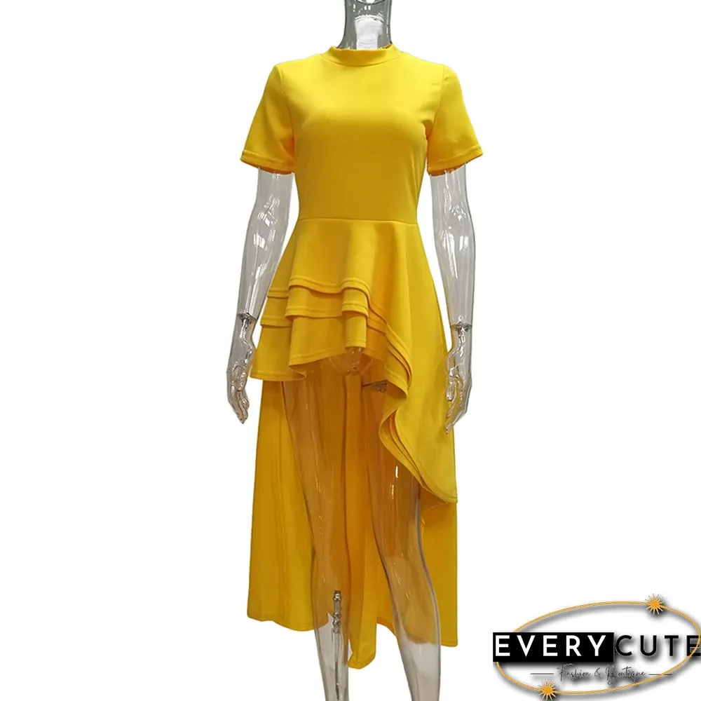 Yellow Ruffles Hem Short Front Evening Dress