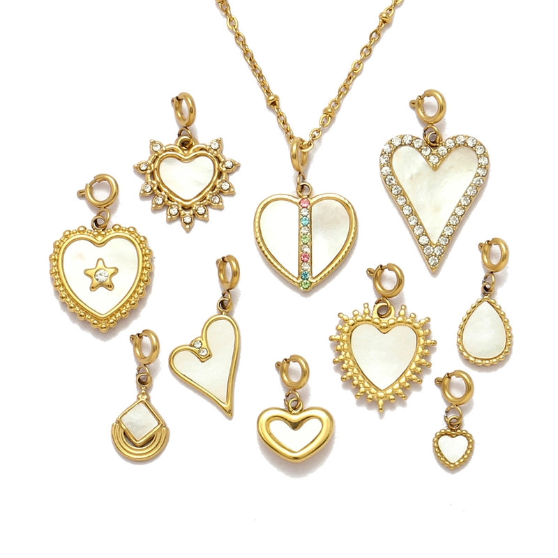 3 PCS/Package 6*14mm 304 Stainless Steel Shell Zircon Heart Pendant Jewelry Accessories