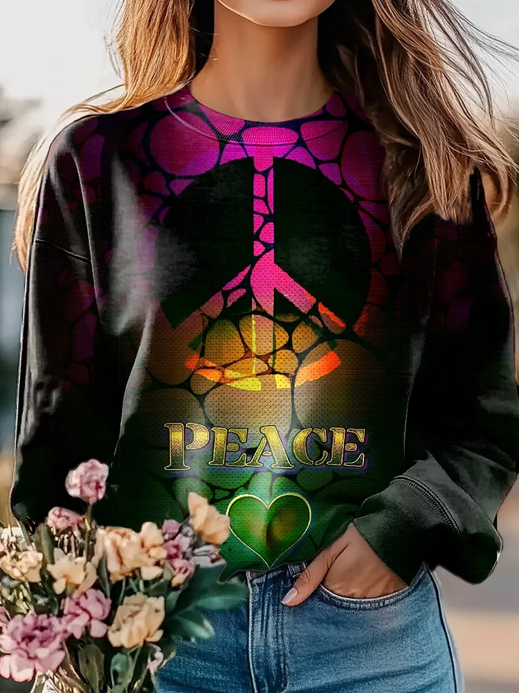 Heart Hippie Graphic Art Print Casual Sweatshirt