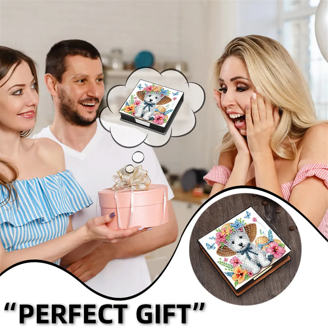 5D Puppy DIY PU Diamond Painting Notecard Box with 160 Sheets Paper Note Holder