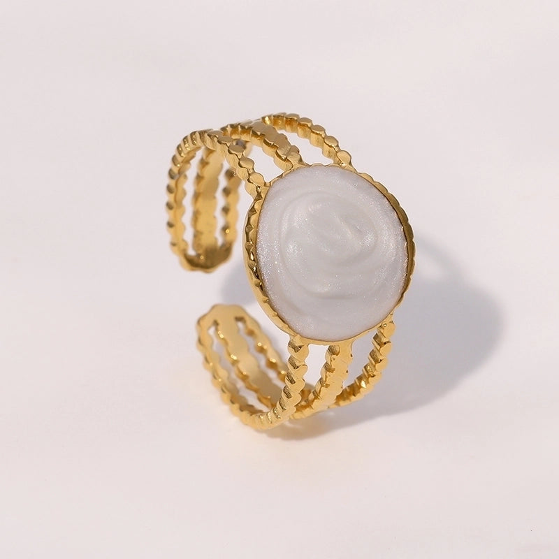 Elegant Vintage Style Geometric Round 304 Stainless Steel 18K Gold Plated Enamel Open Rings