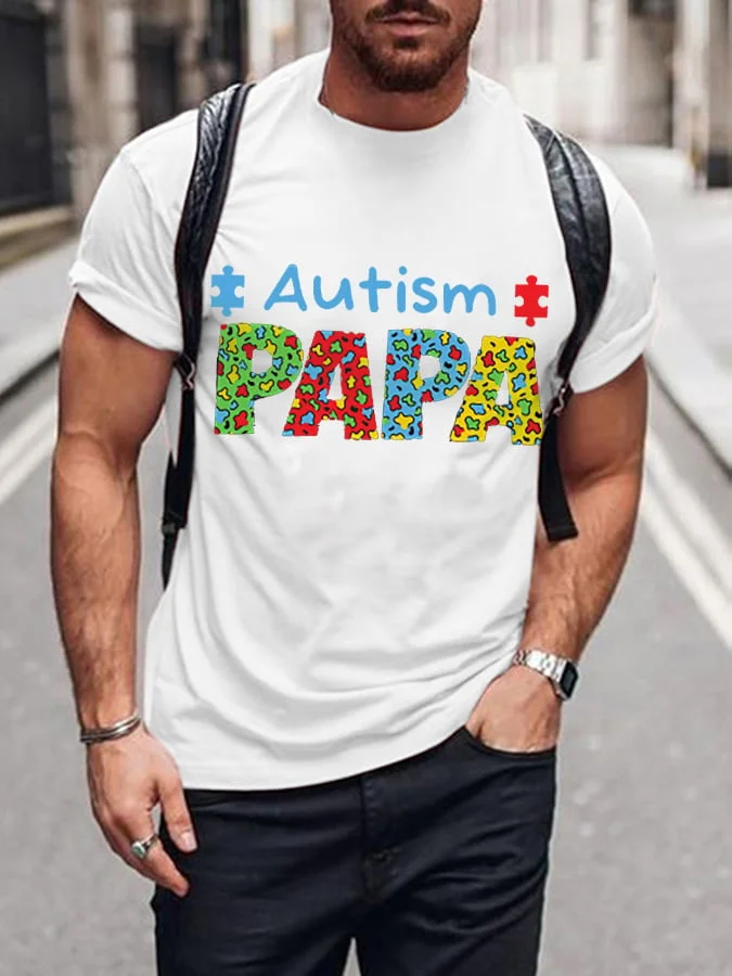 Men's Autism PAPA Autism Awareness Print T-Shirt socialshop