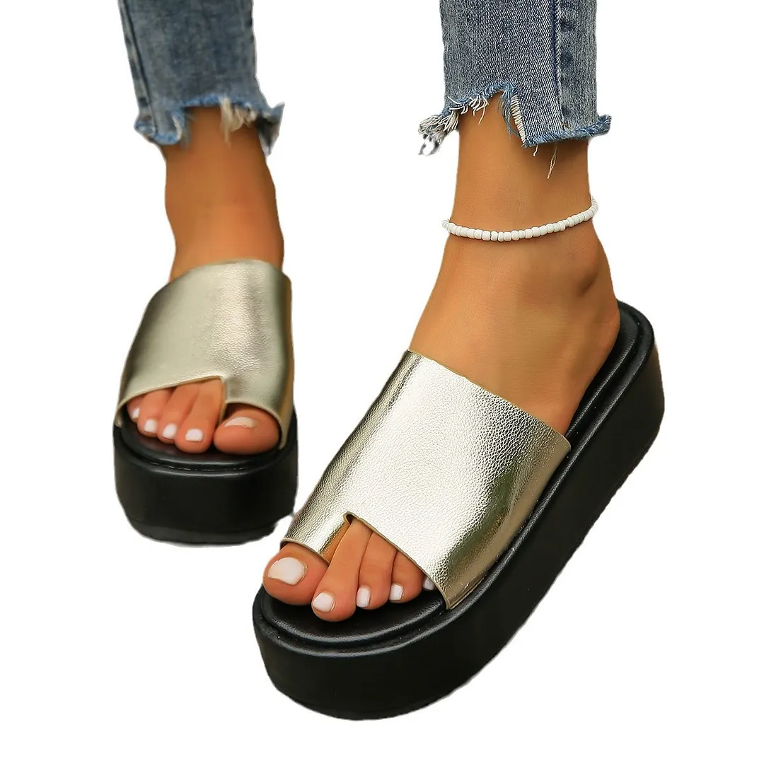 Yyvonne Summer New Women's Shoes Large Fashion Pine Cake Thick-Sleeve Cover Outside Wearing Casual Cool Drag