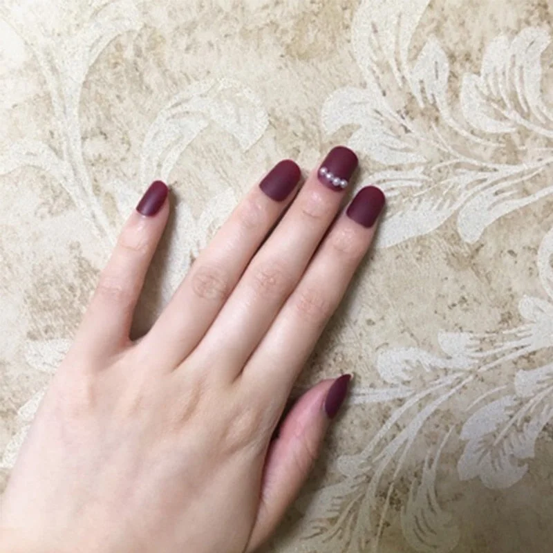 24PCS Matte Pink False Nail Patches Girl Korean Women Manicure Beauty Tool Pure Color Short Square Fake Nails DIY Decoration-Nail Inspo