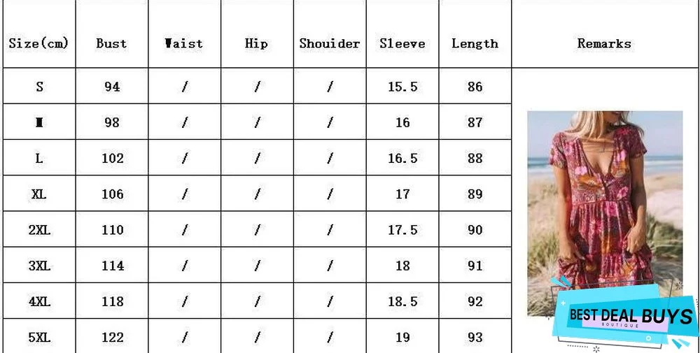 New Women's Printed V-Neck Short Sleeve Dress