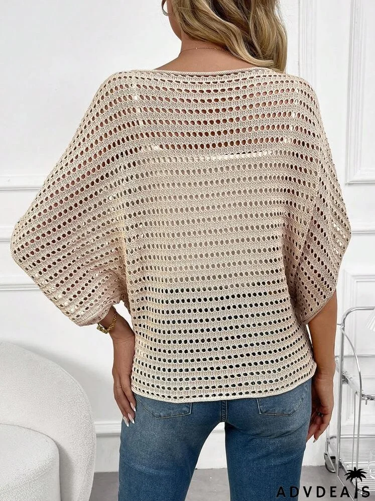 Batwing Sleeve Open Knit Sweater Without Cami Top