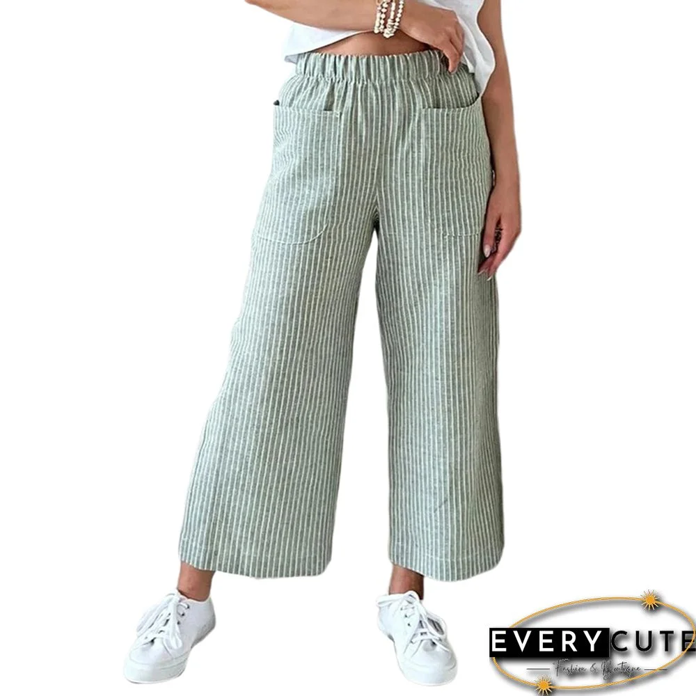 Light Green Hemp Cotton Straight Leg Casual Pants