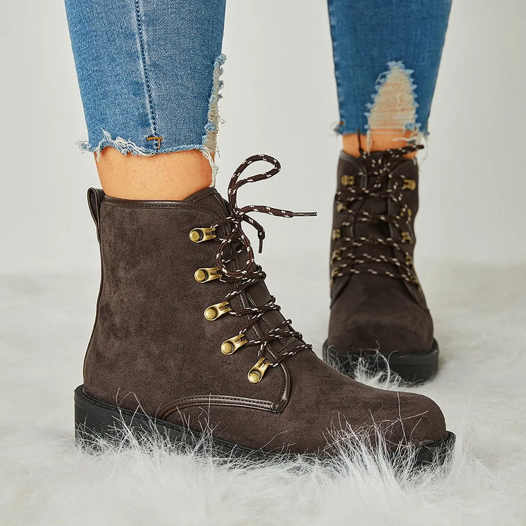 Women's Simple Faux Suede Lace Up Combat Boots