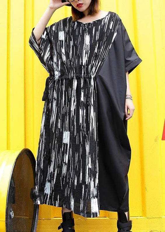 Simple black cotton clothes For Women patchwork long summer Dress