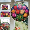 (US Only)Tulips 2D Flat DIY Diamond Art Sun Catcher Hanging Diamond Art Pendant Decor